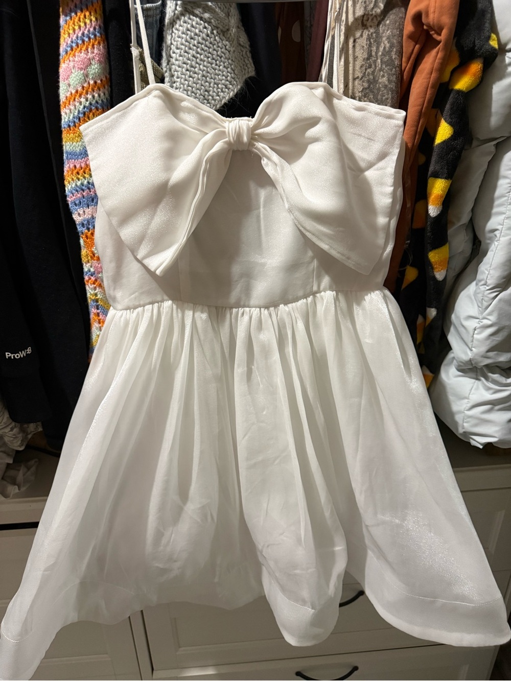 Altar'd State White thin adjustable strap big Bow Mini Dress